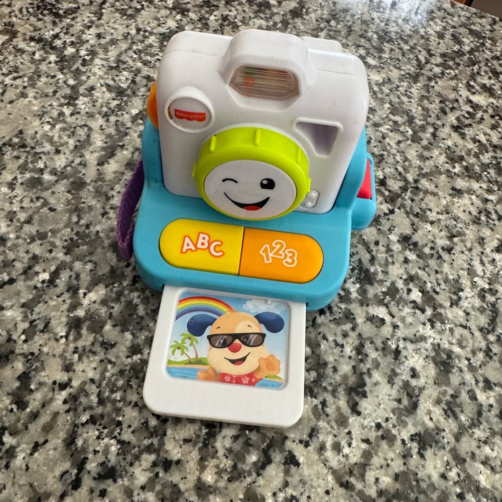 Fisher-Price White and Blue Toy Camera with Yellow and Lime Accents